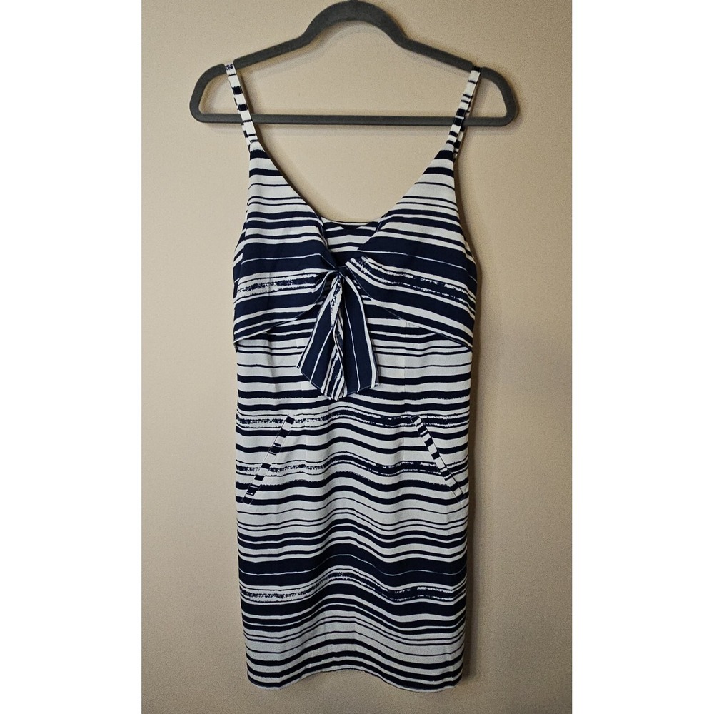 CAbi Dress Women Small Blue White Striped KnotTie Pocket Tank Sundress Nautical